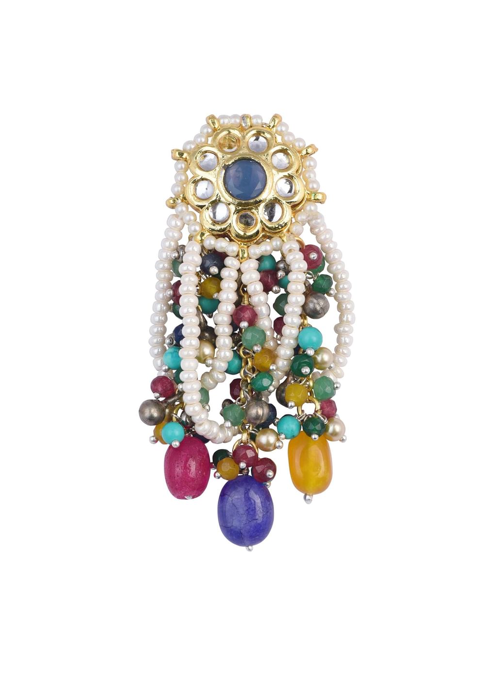 Two Tone Fusion Danglers With Multicolor Bead Drops And Meenakari