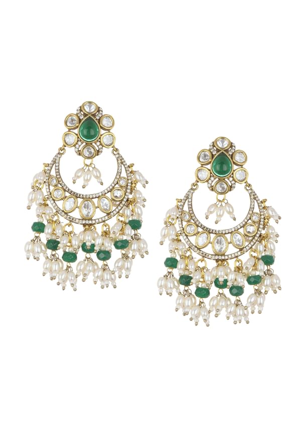 Two Tone Green Kundan Polki Necklace Set In Mix Metal Two Tone Green Kundan Polki Necklace Set In Mix Metal
