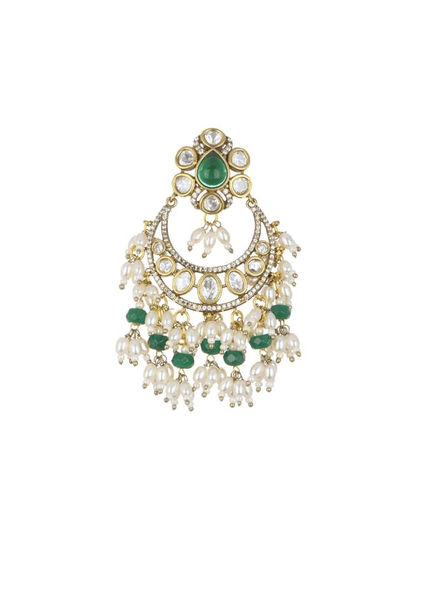 Two Tone Green Kundan Polki Necklace Set In Mix Metal Two Tone Green Kundan Polki Necklace Set In Mix Metal