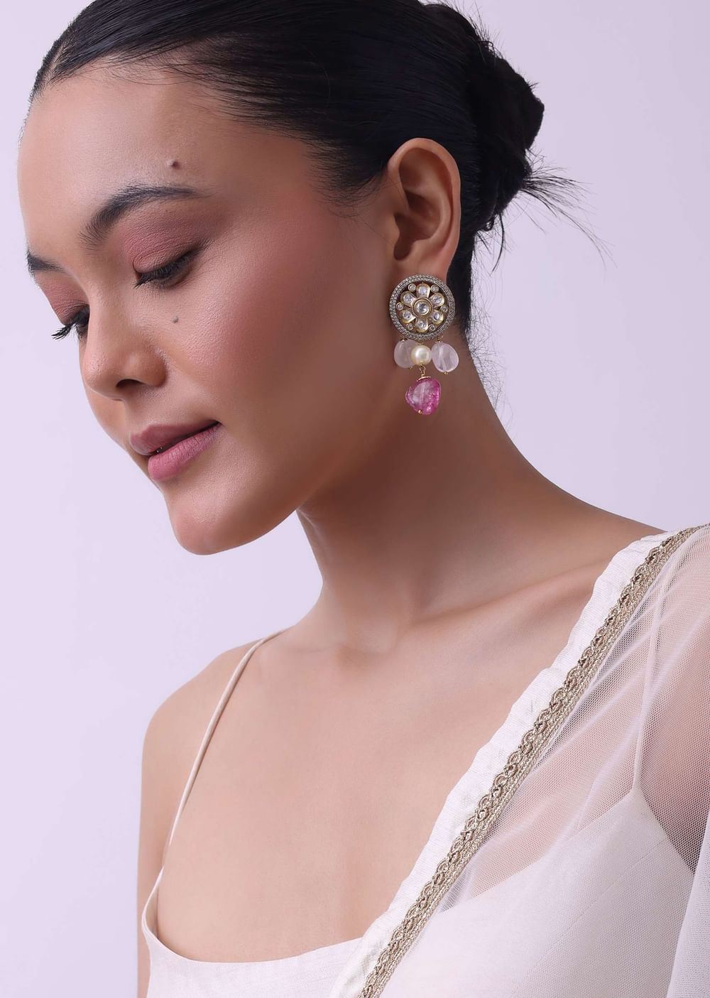 Two Tone Kundan Choker And Earring Set With Red And Pink Stones