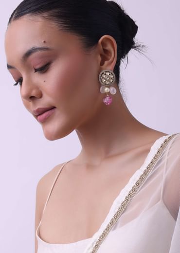 Two Tone Kundan Choker And Earring Set With Red And Pink Stones