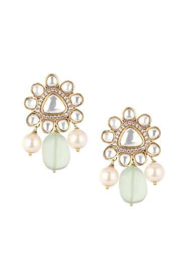 Two Tone Moissanite Necklace And Earring Set With Pearl Drops