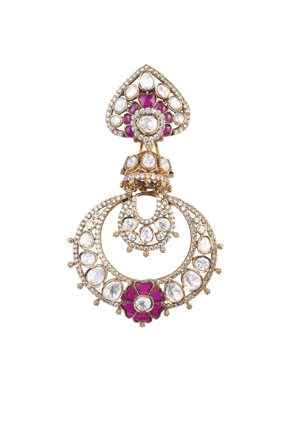 Two Tone Victorian Danglers With Studded Polki Two Tone Victorian Danglers With Studded Polki