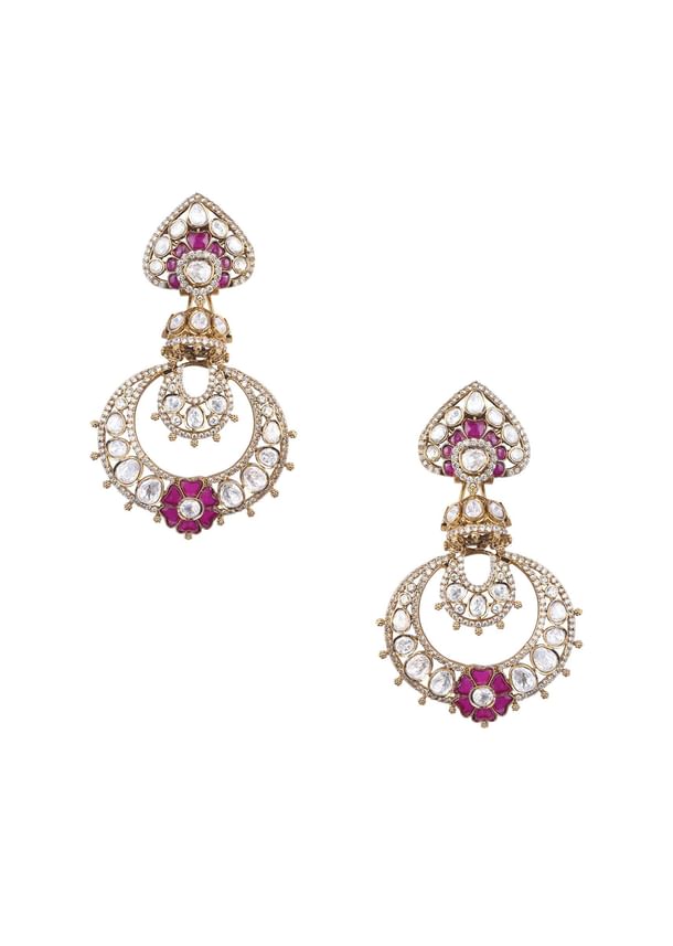 Two Tone Victorian Danglers With Studded Polki Two Tone Victorian Danglers With Studded Polki