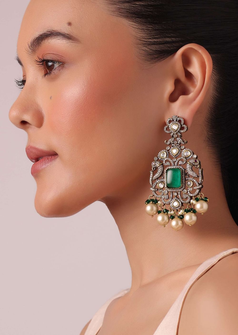 Two Tone Victorian Danglers With Polki Studs
