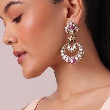 Two Tone Victorian Danglers With Studded Polki