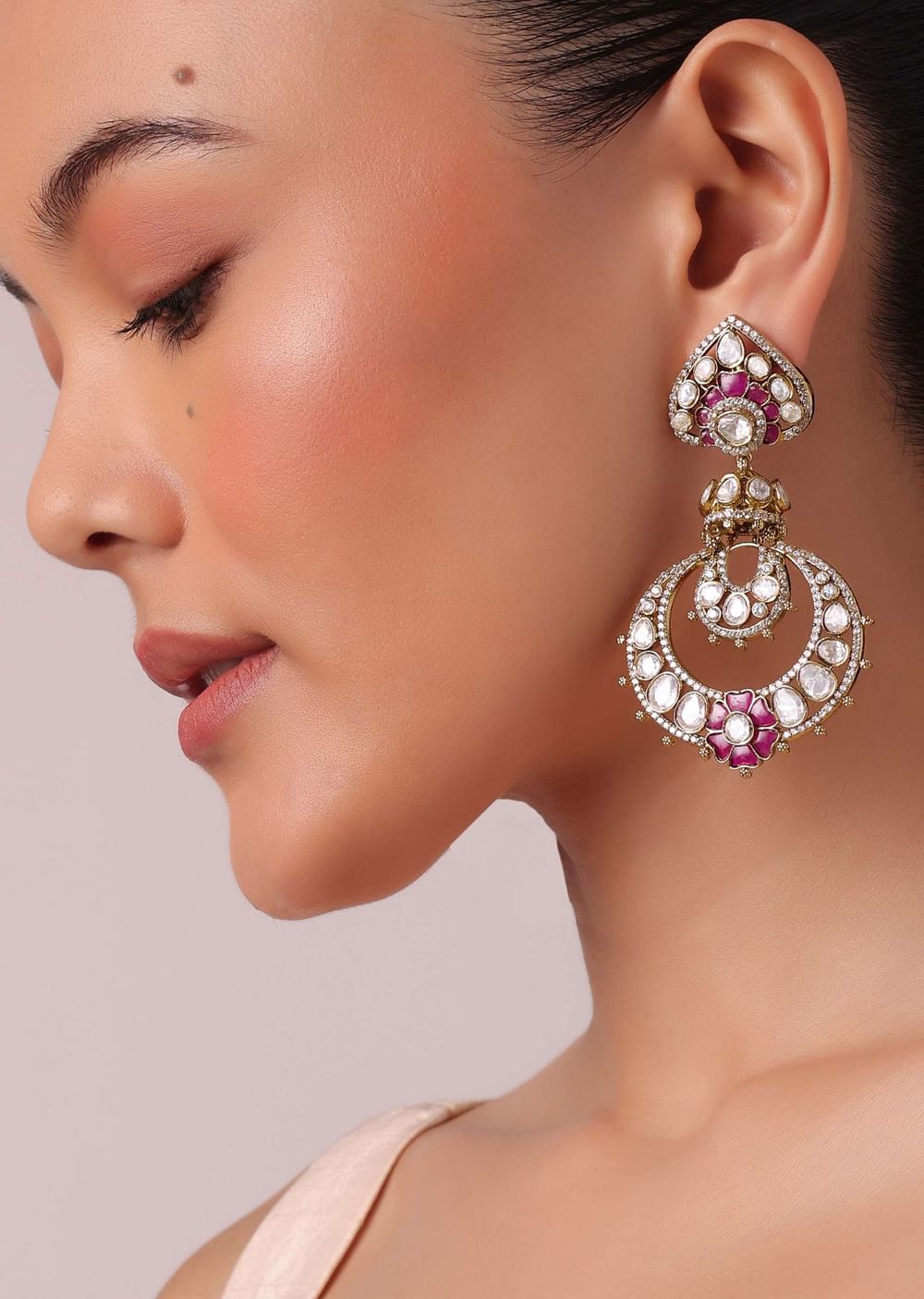 Two Tone Victorian Danglers With Studded Polki