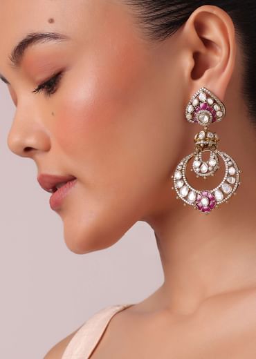 Two Tone Victorian Danglers With Studded Polki