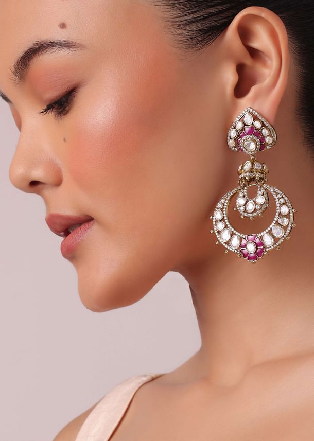 Two Tone Victorian Danglers With Studded Polki Two Tone Victorian Danglers With Studded Polki