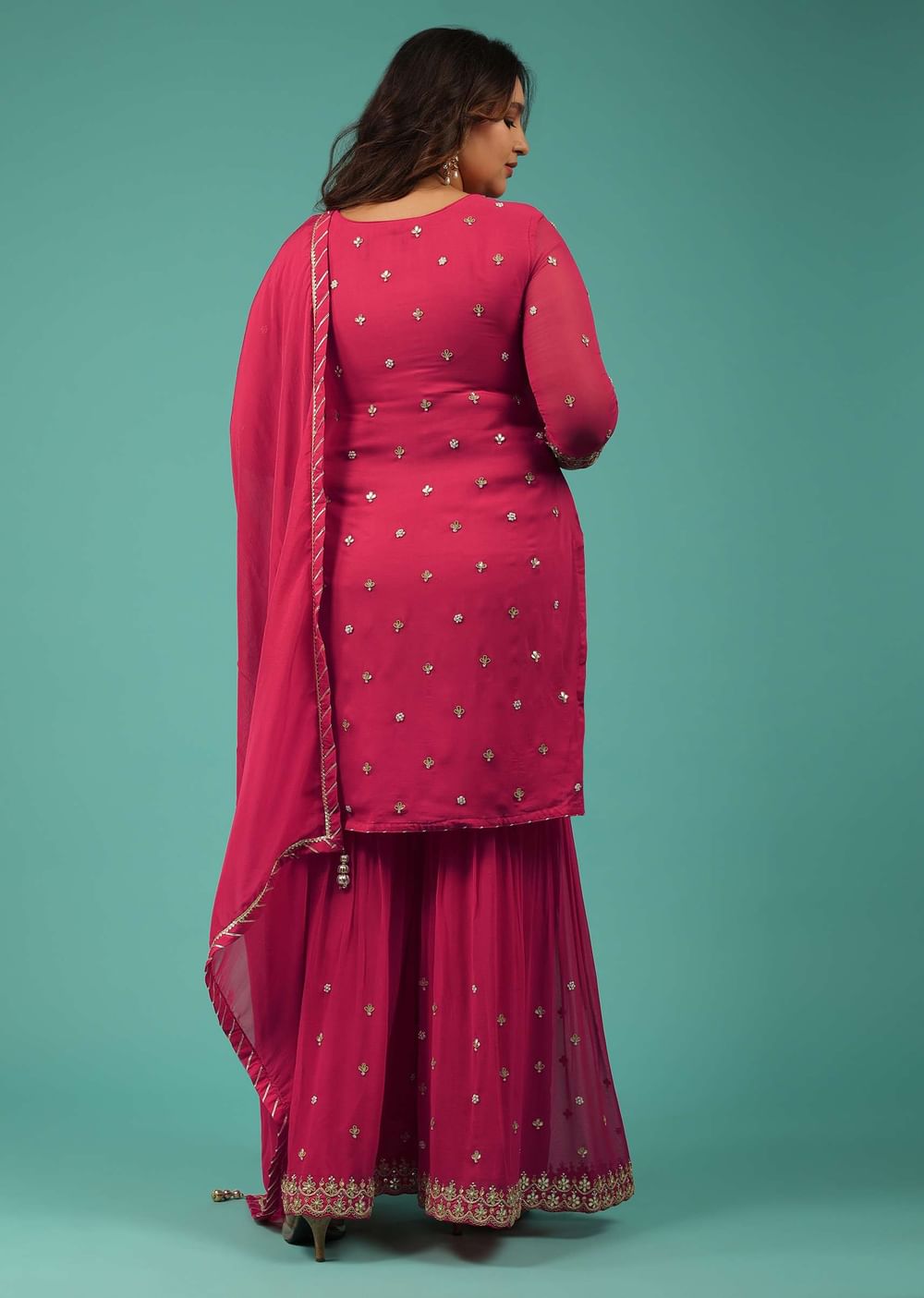 Valentine Red Embroidered Sharara Set In Georgette