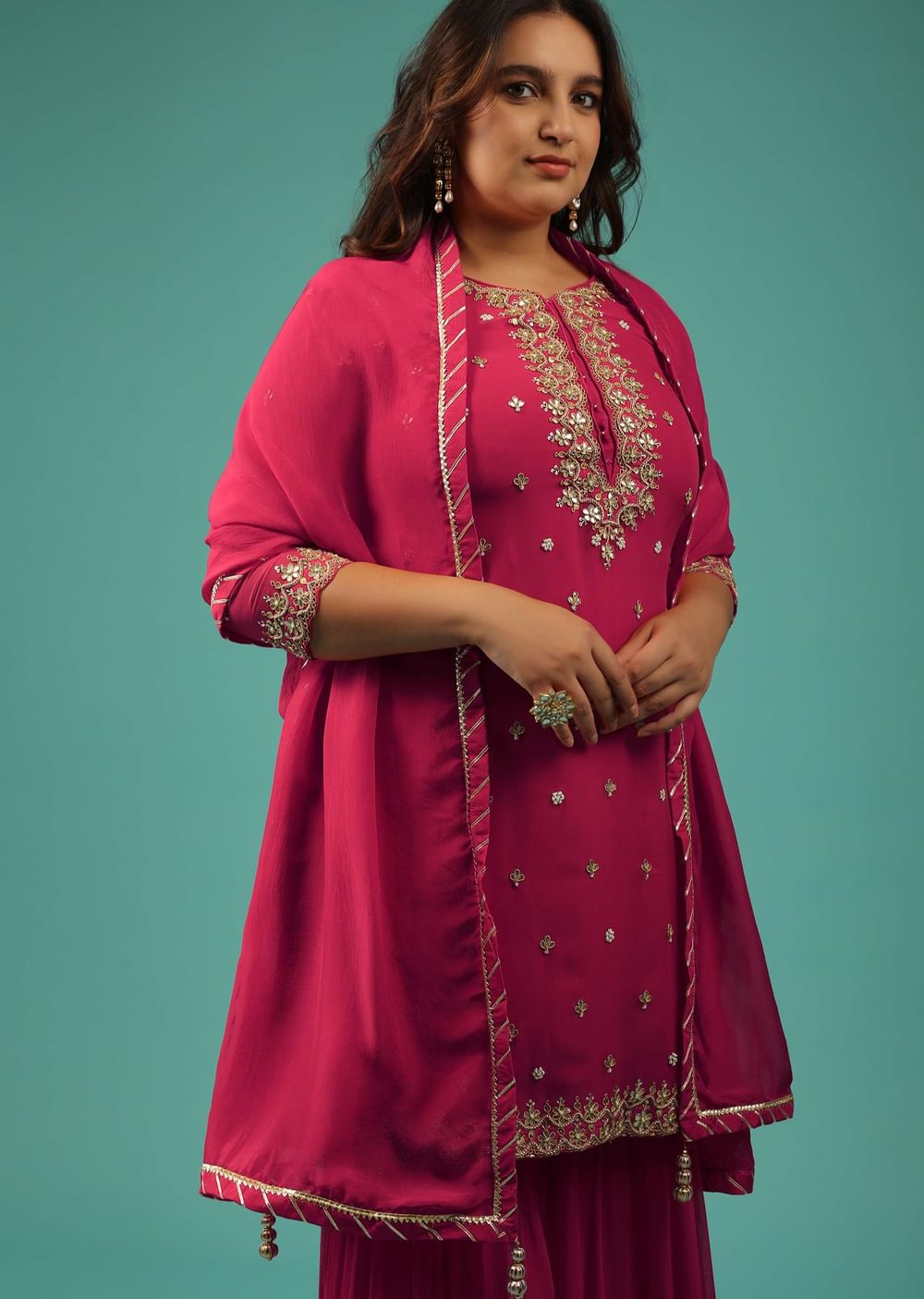 Valentine Red Embroidered Sharara Set In Georgette