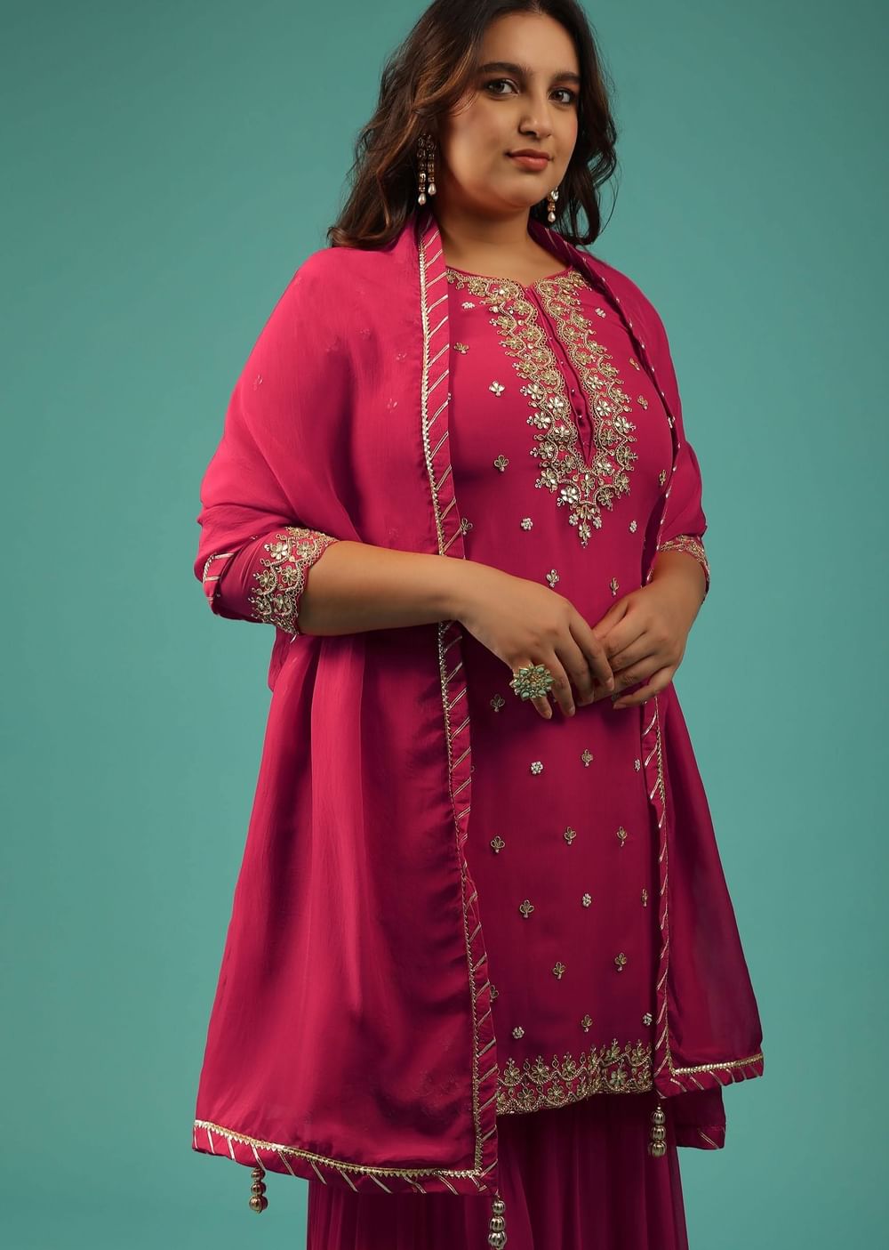 Embroidered Valentine Red Georgette Sharara Set