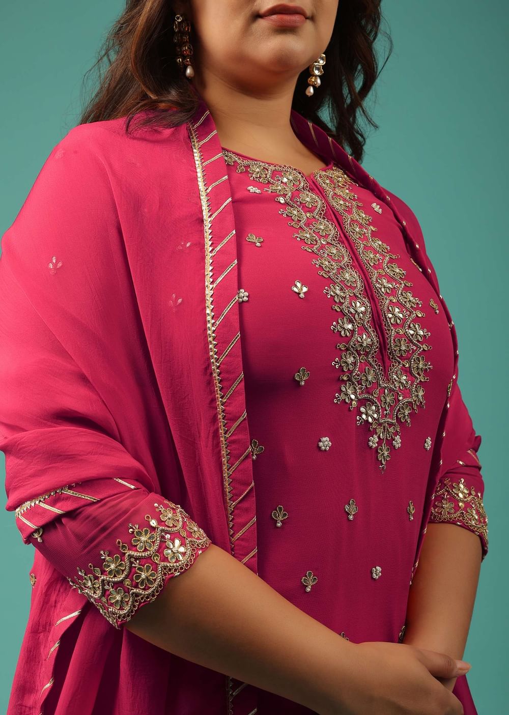 Valentine Red Embroidered Sharara Set In Georgette