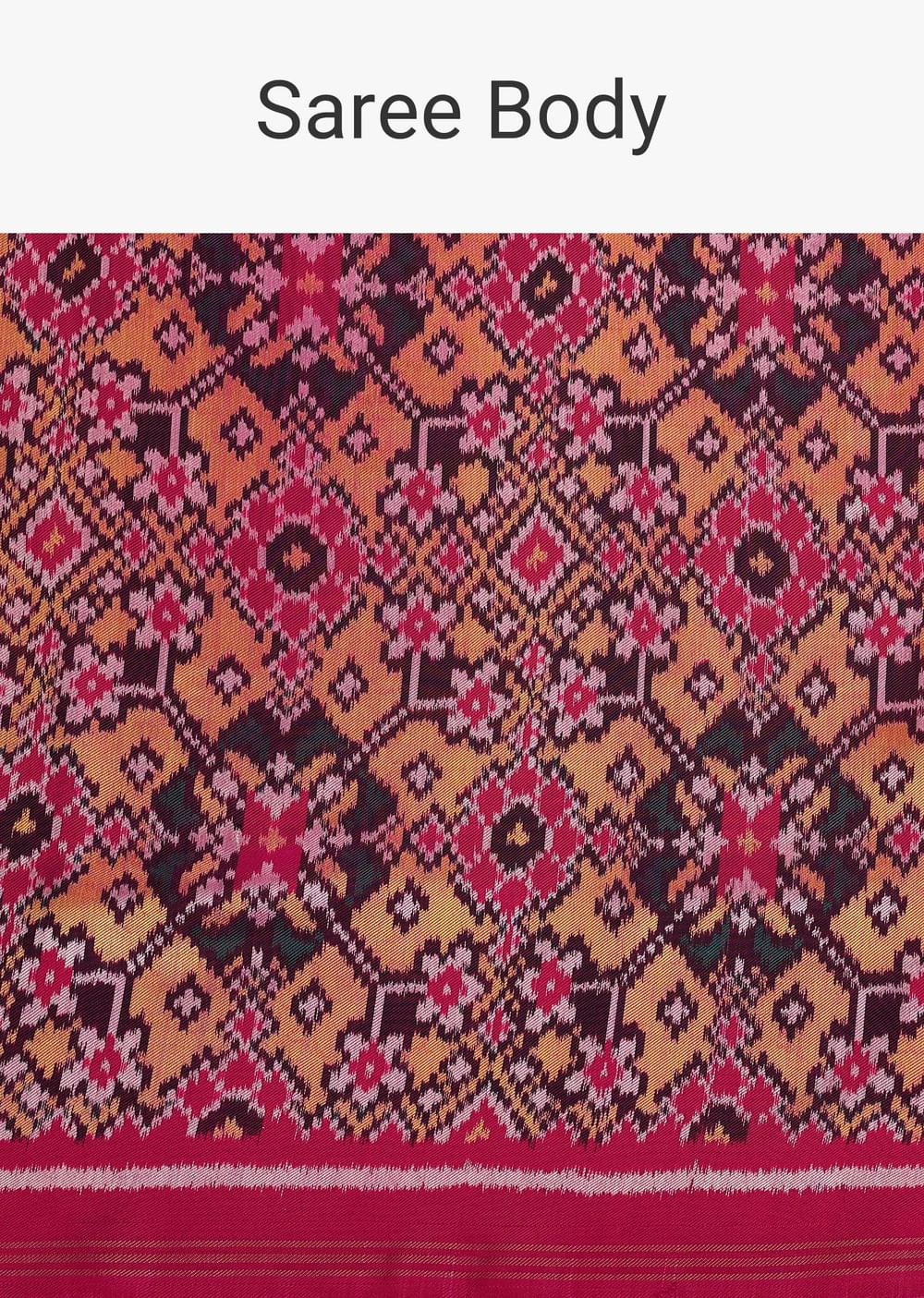 Hot Pink Handloom Double Ikat Patola Woven Saree In Linen With An Unstitched Blouse