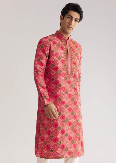 Violet Brocade Zipper Kurta Set With Mirror Work