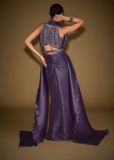 Violet Drape Skirt With Embroidered Blouse Belt And Dupatta