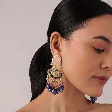 Violet Danglers With Evil Eye Meenakari Motif And Bead Drops