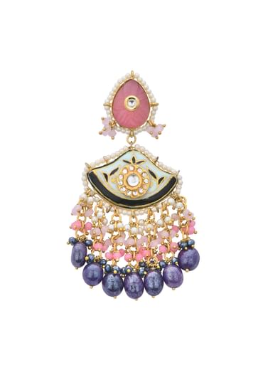 Violet Kundan Danglers With Tiered Multicolor Bead Drops