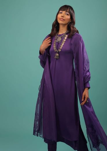 Mauve Purple Purple A Line Suit Made With Bemberg Satin