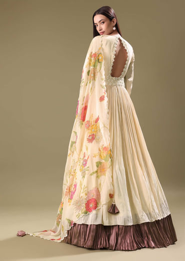 Warm Ivory Beaded Long Suit With Dupatta