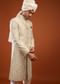Beige White Embroidered Sherwani Set In Tussar Silk