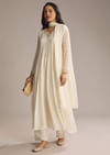 White Chinon Anarkali Suit With Cutdana And Sequins Work