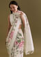 White Cotton Linen Saree With Pink Rose Prints