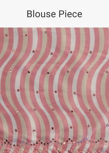 White Crepe Silk Saree With Mirror Scallop Border And Pink Contrast Blouse