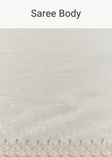 White Crepe Tissue Saree With Moti Beads And Cutdana Embroidery