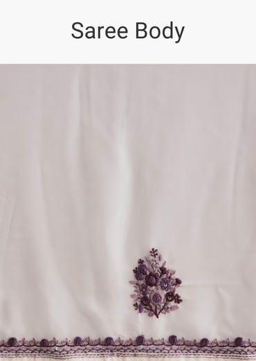 White Georgette Saree With Kashmiri Bud Embroidery