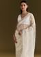White Glass Tissue Saree With Sequins Embroidery And Scallop Border