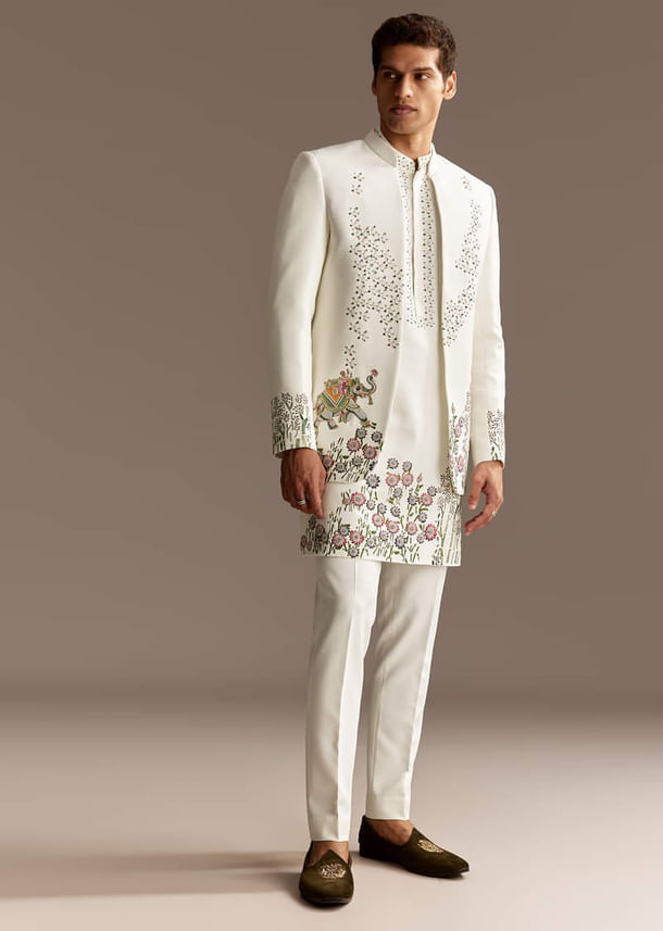 White Jodhpuri Kurta Set With Jacket