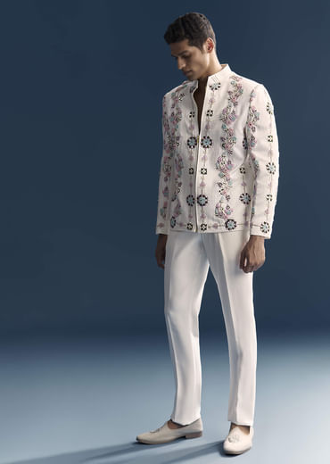 White Jodhpuri Suit For Men With Heavy Hand Embroidery