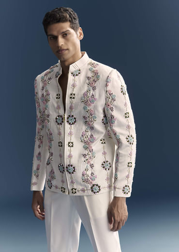 White Jodhpuri Suit For Men With Heavy Hand Embroidery