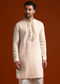 White Linen Kurta Set For Men With Intricate Thread Work