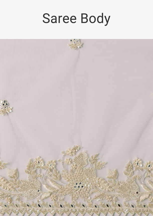White Net Saree With All Over Heavy Embroidery