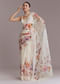 White Organza Printed Saree With Bead Embroidery