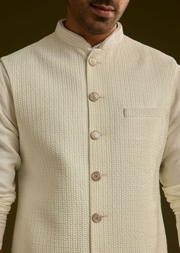 White Rayon Kurta Jacket Set