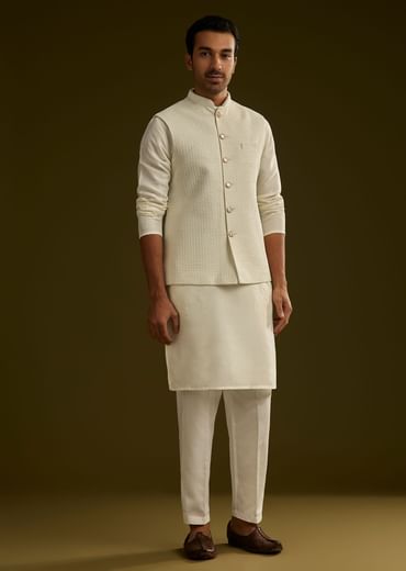 White Rayon Kurta Jacket Set