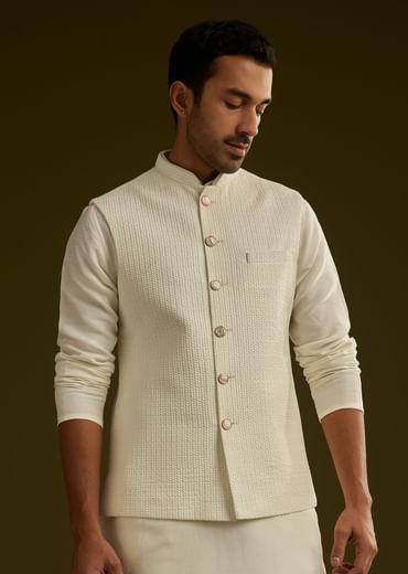 White Rayon Kurta Jacket Set