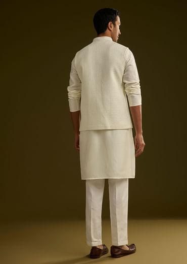 White Rayon Kurta Jacket Set