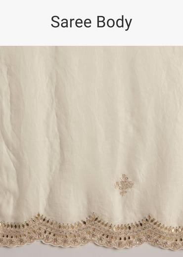 White Satin Embroidered Saree With Gota Patti Work