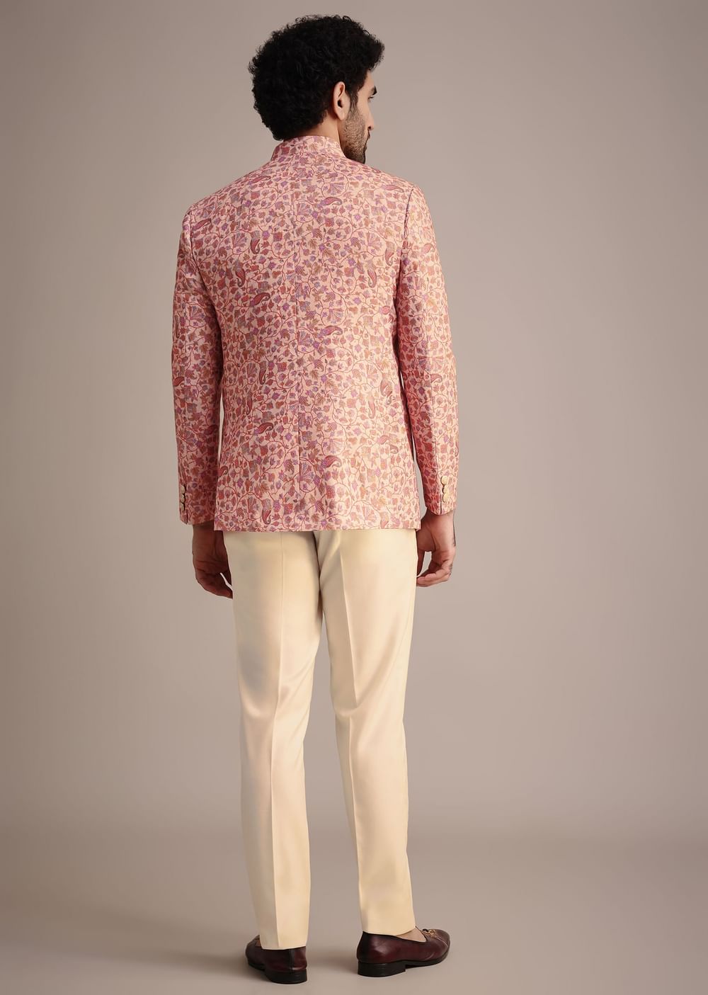 White And Cream Printed Silk Jodhpuri Suit