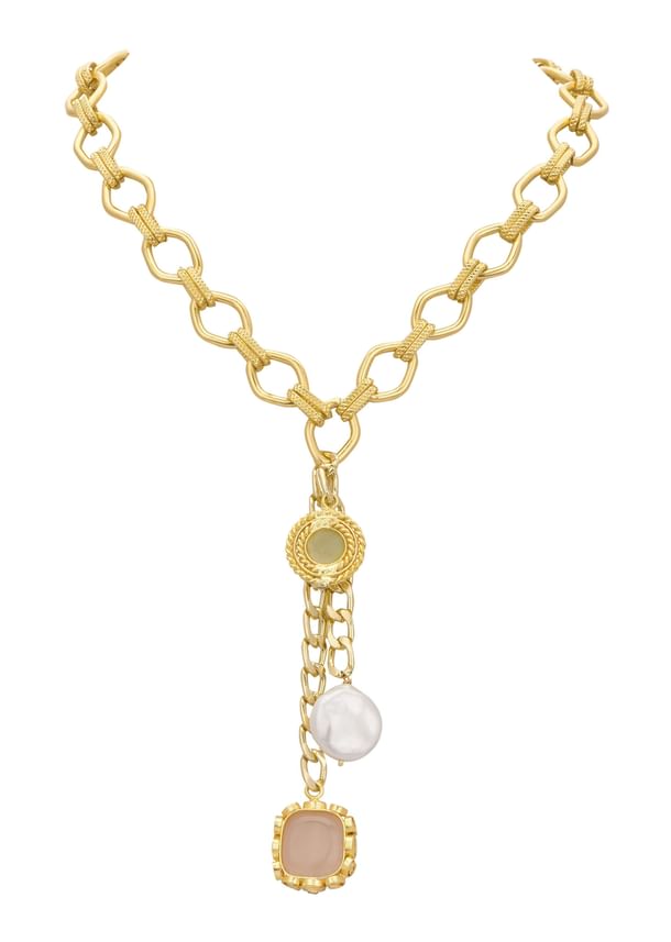 White And Gold Finish Pendant Short Necklace With Pearls White And Gold Finish Pendant Short Necklace With Pearls