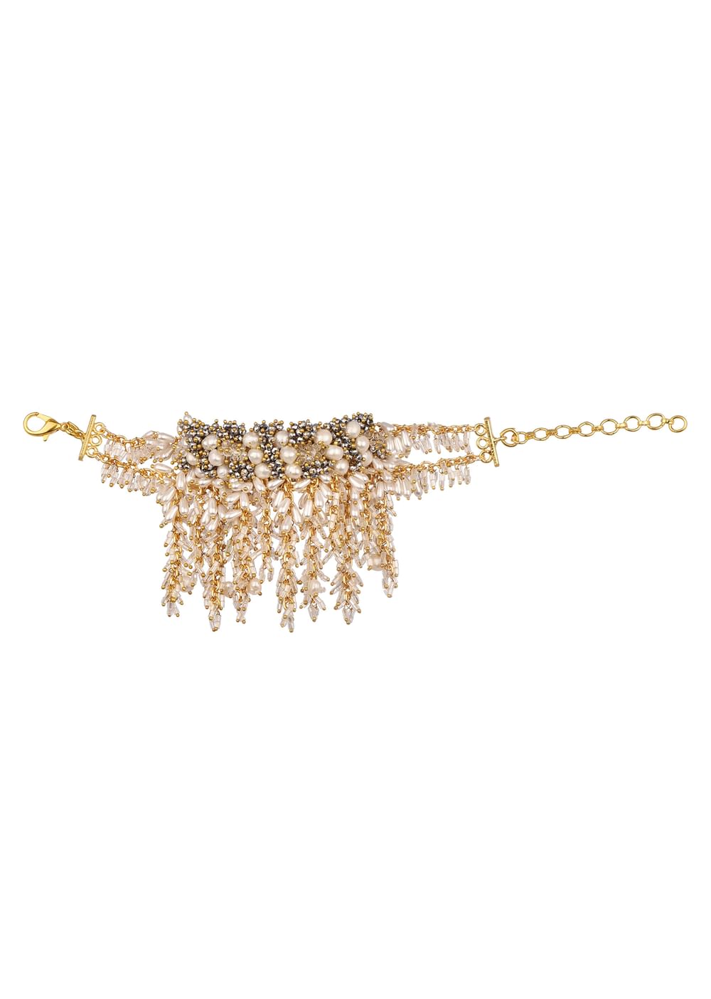 White And Gold Handcrafted Choker Necklace Set In Mix Metal