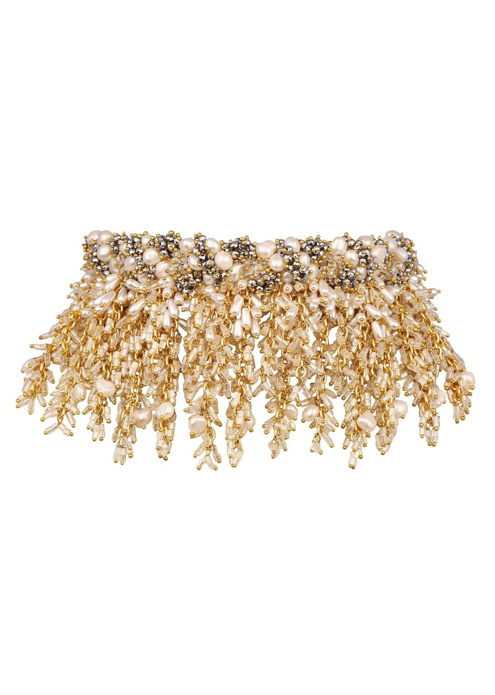 White And Gold Handcrafted Choker Necklace Set In Mix Metal