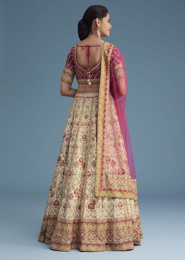 White And Pink Crepe Lehenga Set With Sequins And Cut Dana Work