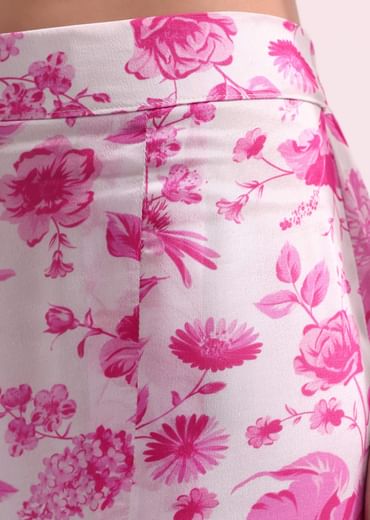 White And Pink Floral Croptop And Palazzo Set