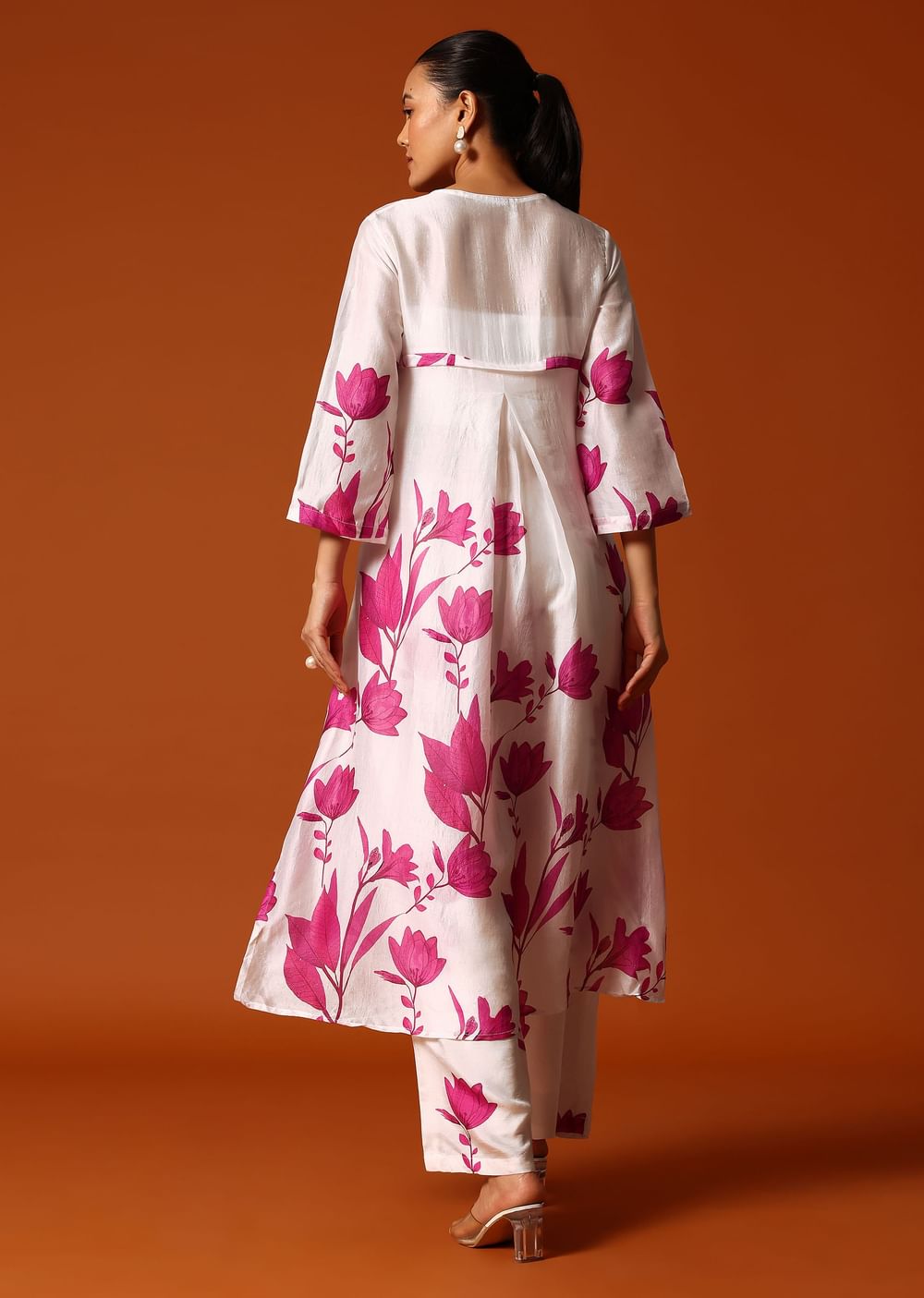 White And Pink Floral Printed Crop Top And Palazzo Set
