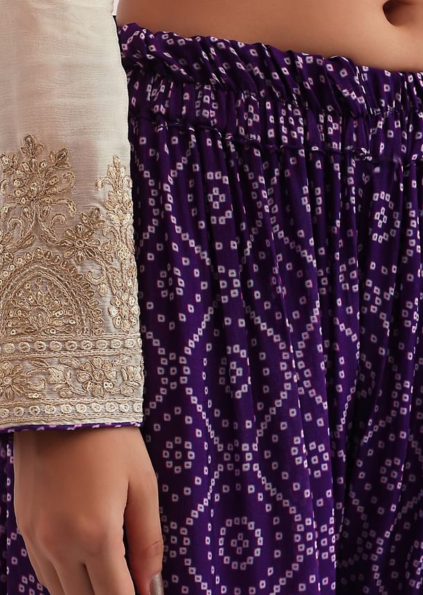 White And Purple Palazzo Set With Pink Dupatta
